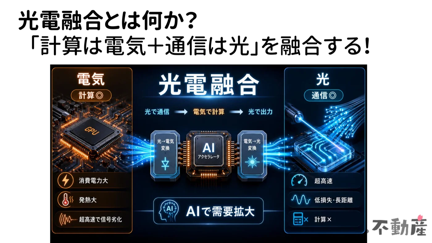 光電融合とは何か。電気(計算)と光(通信)を融合するイメージ図